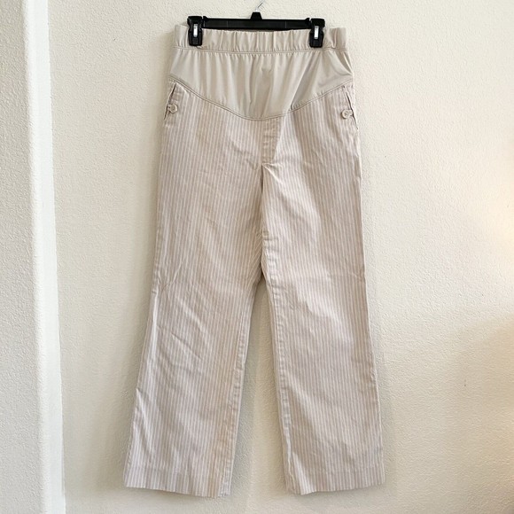 GAP Pants - GAP Maternity Size 8 Tan Wide Leg Striped Pocketed Pants with Belly Band, EUC